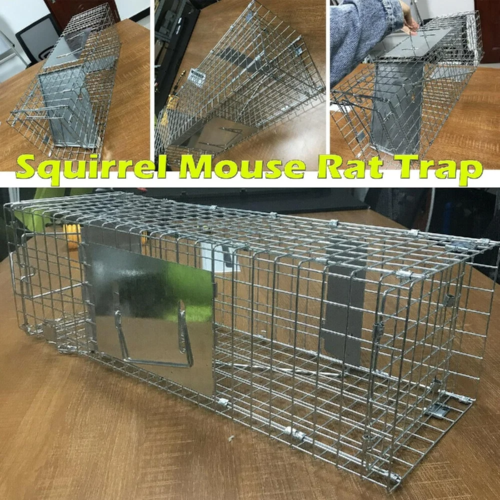 New Live Animal Cage Trap Humane Cat Rodent Control Folding with Handle for Rabbits Stray Cats Squirrels Raccoons Groundhogs