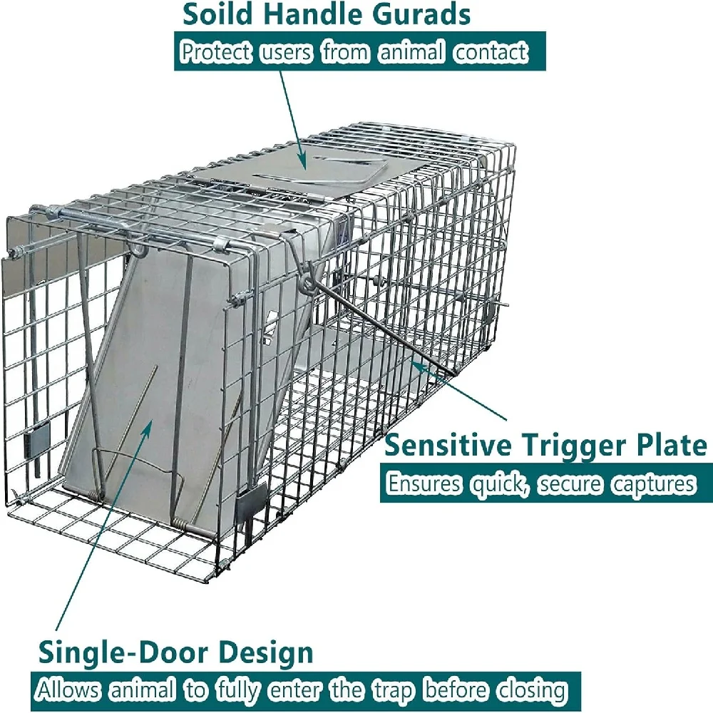 New Live Animal Cage Trap Humane Cat Rodent Control Folding with Handle for Rabbits Stray Cats Squirrels Raccoons Groundhogs