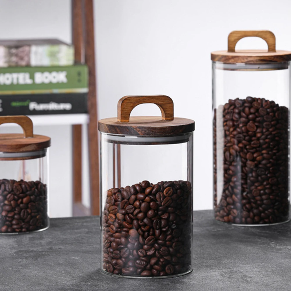 【Lifeideas】Clear Glass Jar with Bamboo Lid Sealed Canister Food Storage Container for Bean Sugar Salt Kitchen Gadgets