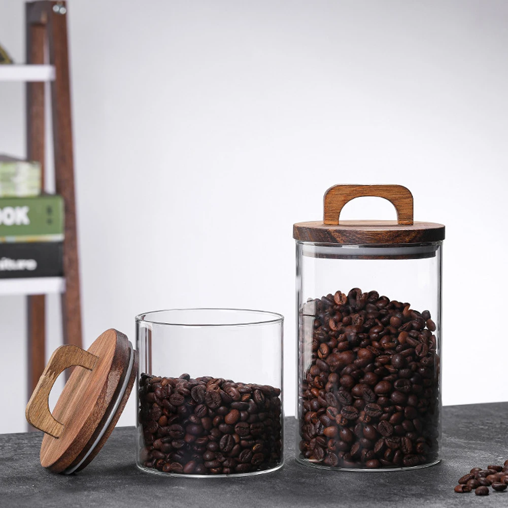 【Lifeideas】Clear Glass Jar with Bamboo Lid Sealed Canister Food Storage Container for Bean Sugar Salt Kitchen Gadgets