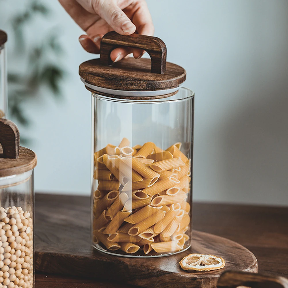 【Lifeideas】Clear Glass Jar with Bamboo Lid Sealed Canister Food Storage Container for Bean Sugar Salt Kitchen Gadgets