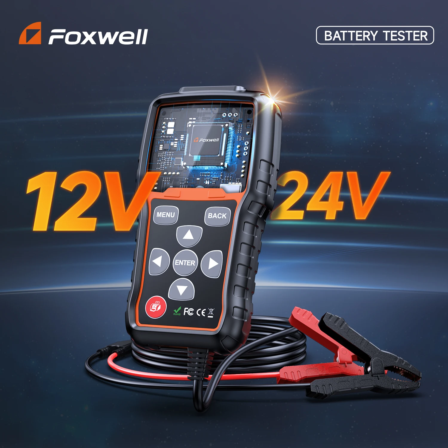 FOXWELL BT705 12V Battery Tester 24V Truck Cranking Charging System Test Automotive 100-2000CCA Battery Load Tester Analyzer