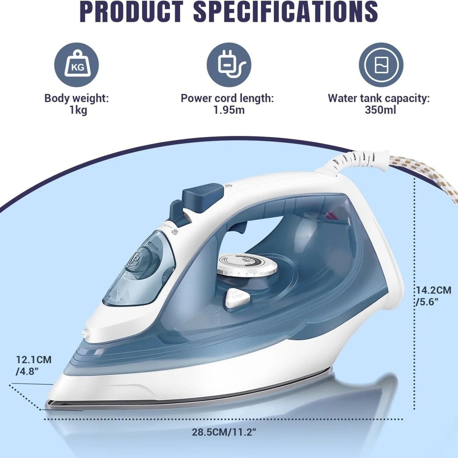 BRIEFNESS 2400W Steam Iron Handheld Iron Adjustable Thermostat Control Ironing Clothes Portable Ironing Tool