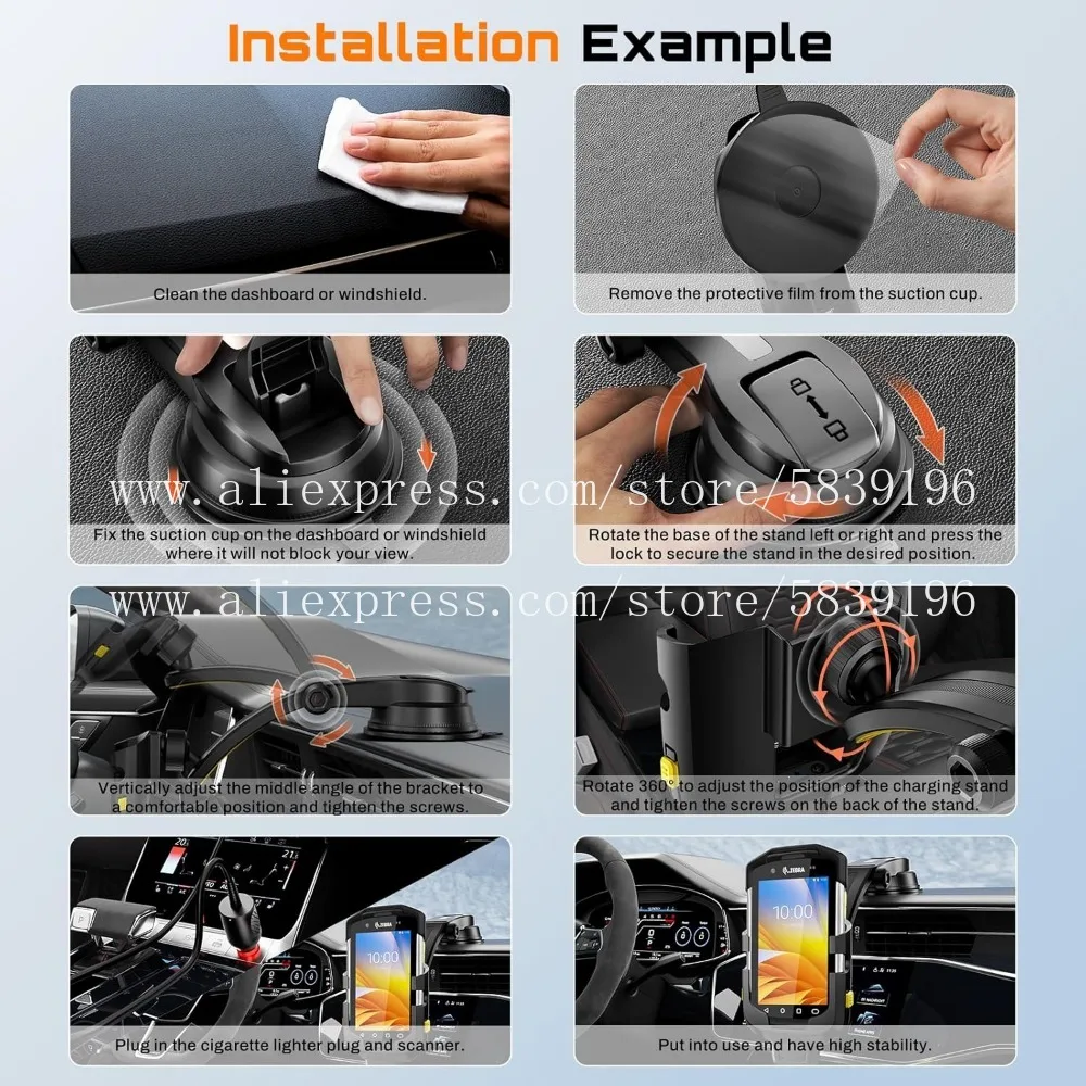 Car Charging Cable Bracket for Zebra Symbol TC77 TC70 TC72 TC75 TC70X TC75X;with 5V 2A Cigarette Lighter