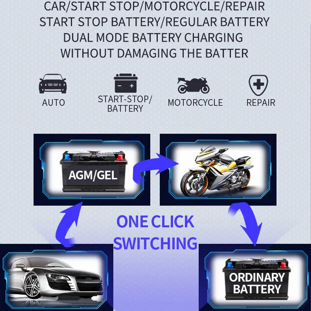 Automotive Charger 12V Car Battery Charger Pulse Repair Digital LCD Display Smart Fast Charge For Car Motorcycle