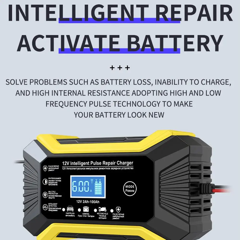Automotive Charger 12V Car Battery Charger Pulse Repair Digital LCD Display Smart Fast Charge For Car Motorcycle