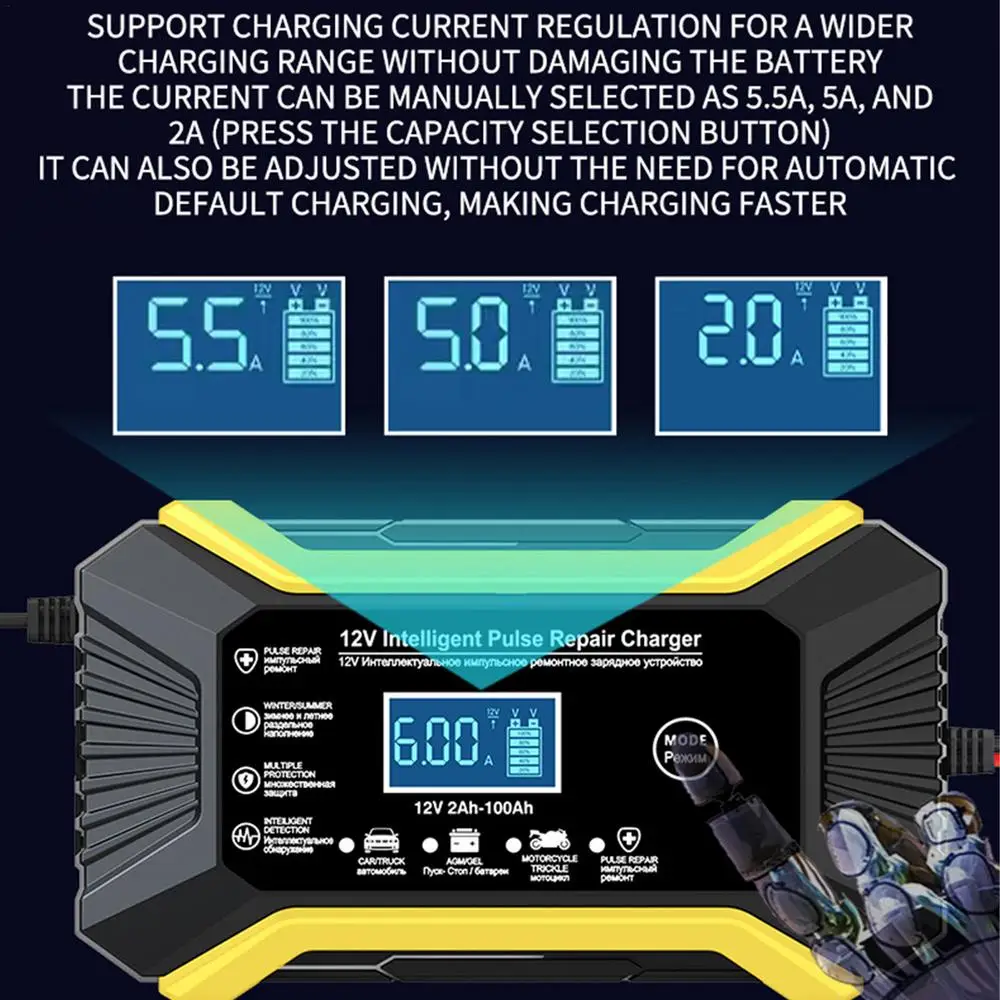 Automotive Charger 12V Car Battery Charger Pulse Repair Digital LCD Display Smart Fast Charge For Car Motorcycle