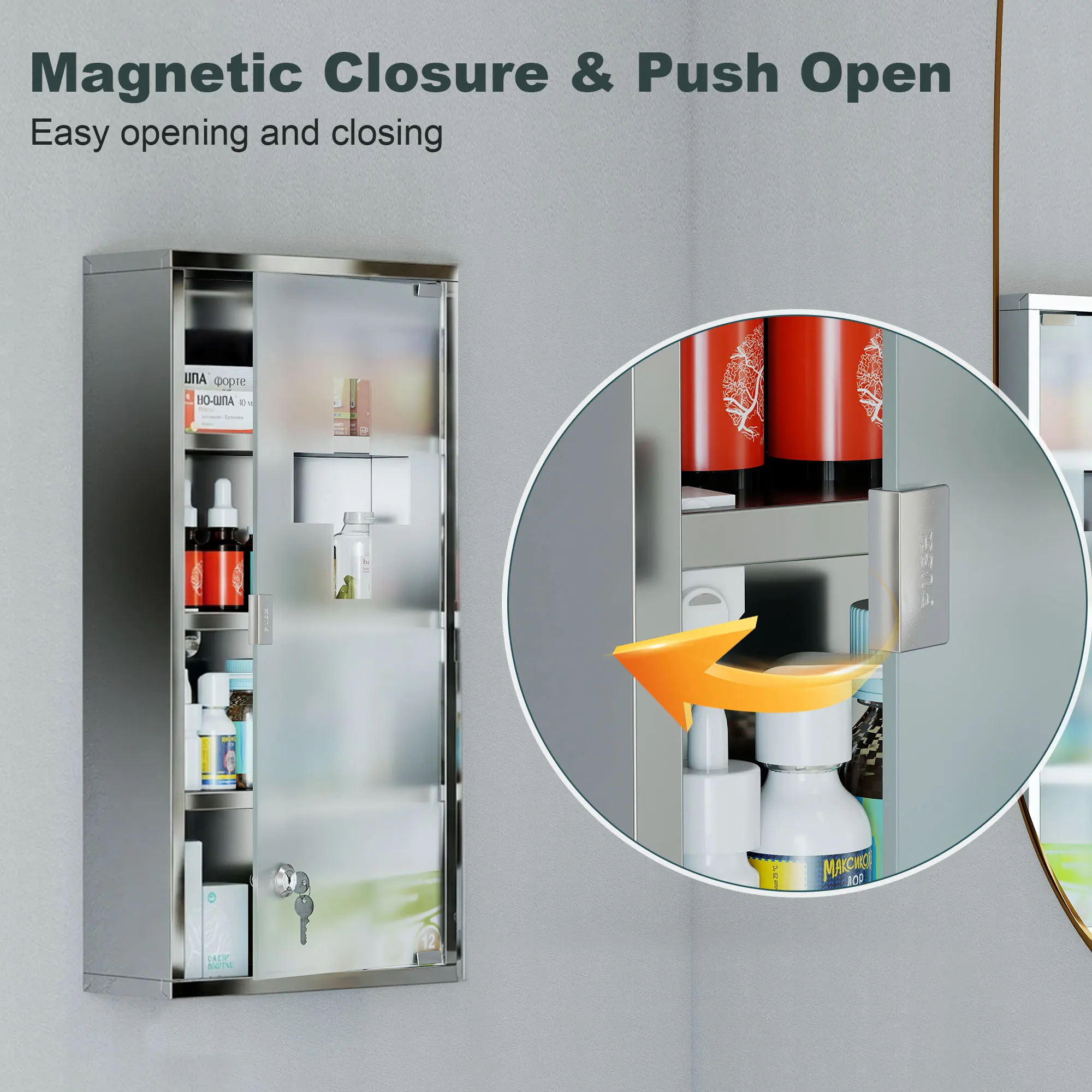 HOMCOM Medicine Cabinet Houseware Stainless Steel Medicine Cabinet Glass Door