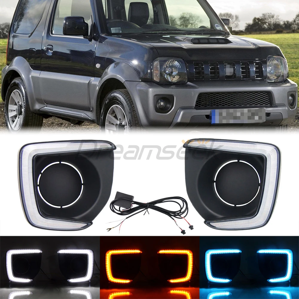 LED DRL Daytime Running Light For Suzuki Jimny Facelift Model 2012-2018 Front Bumper Fog Lamp w/ Sequential Dynamic Turn Signal