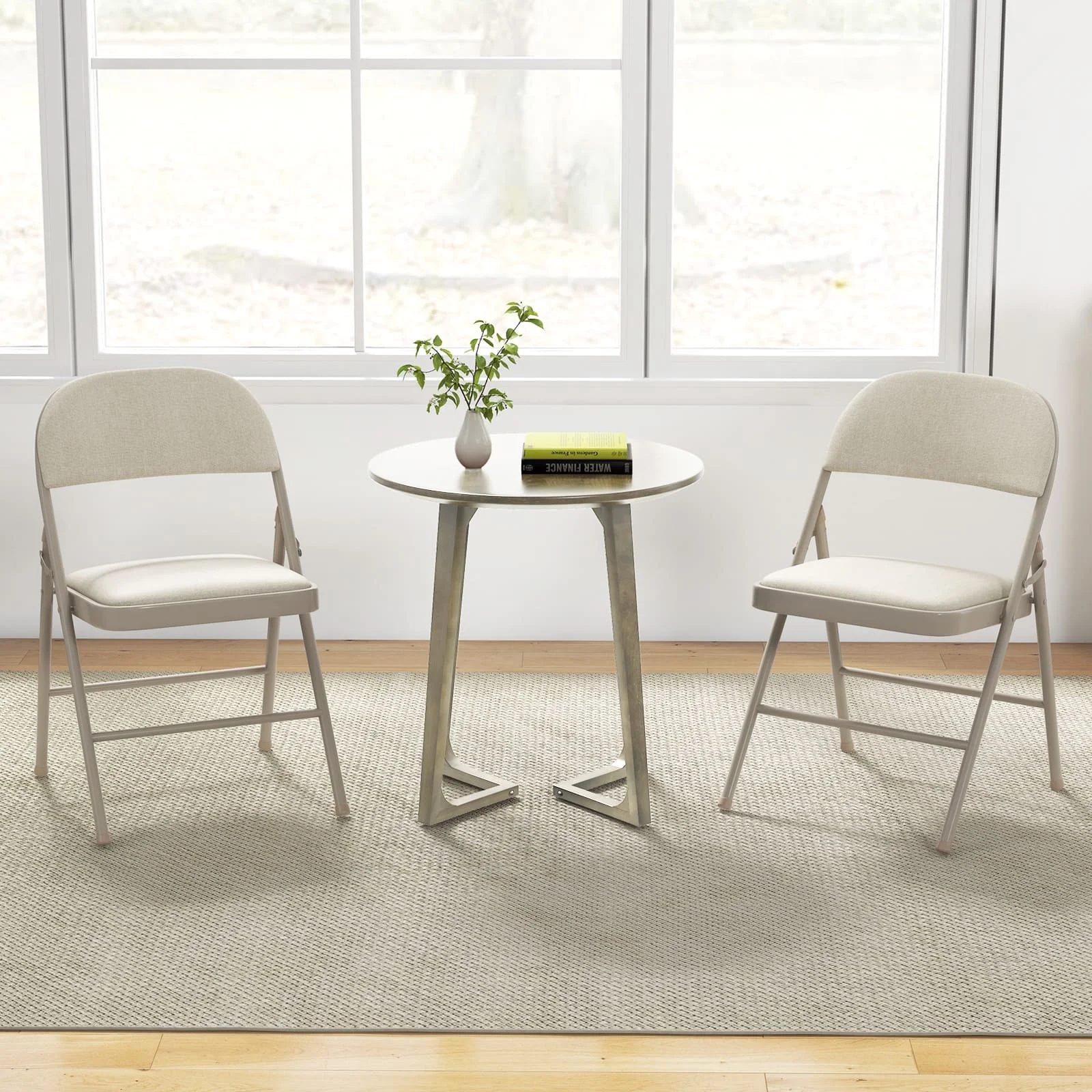 GOFLAME Set of 6 Folding Fabric Padded Chairs w/Sponge Seat and Backrest-Beige