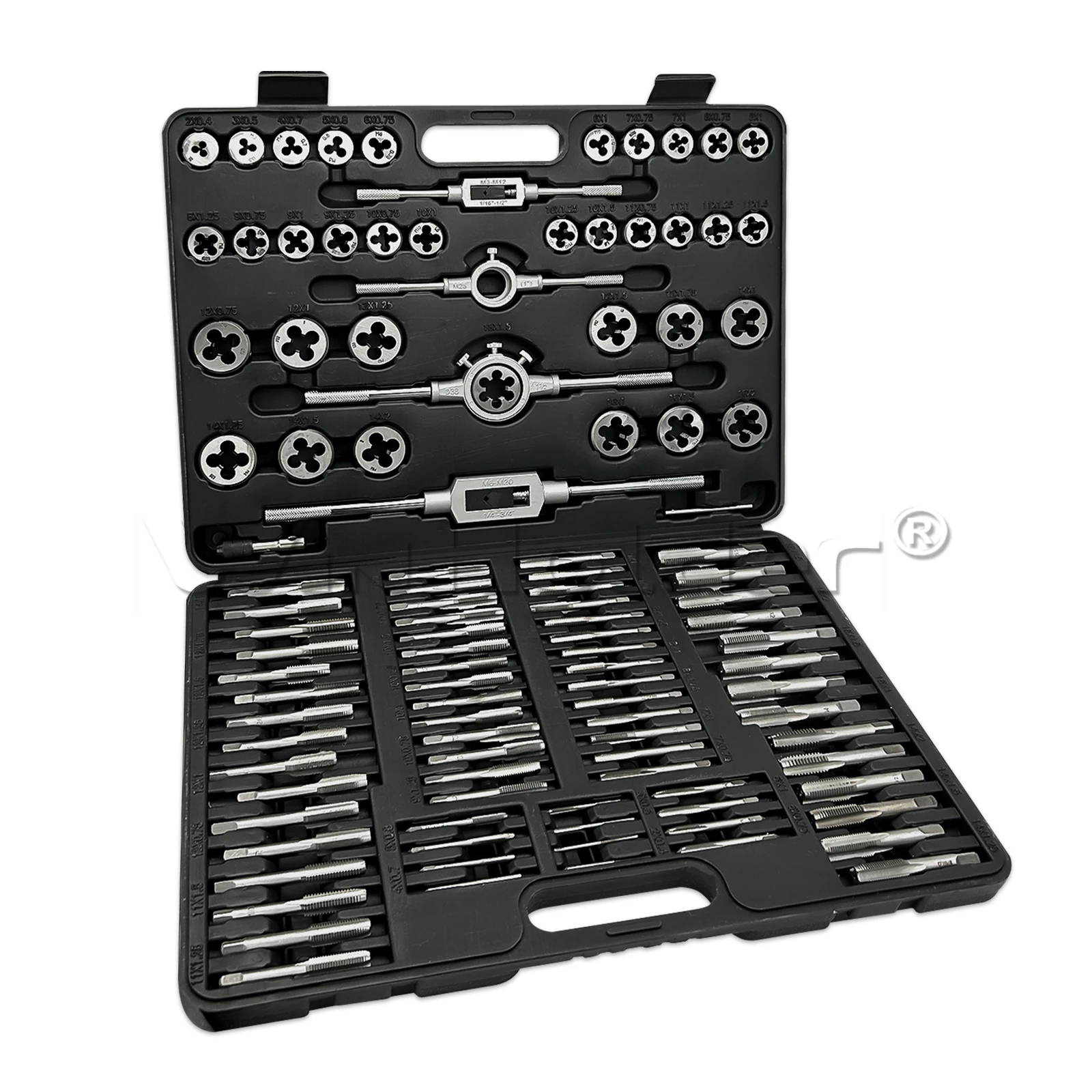 Professional Tap and Die Set 110Pcs Metric Size M2 to M18 Bearing Steel Threading Wrench Repair Tools Kit with Black Case