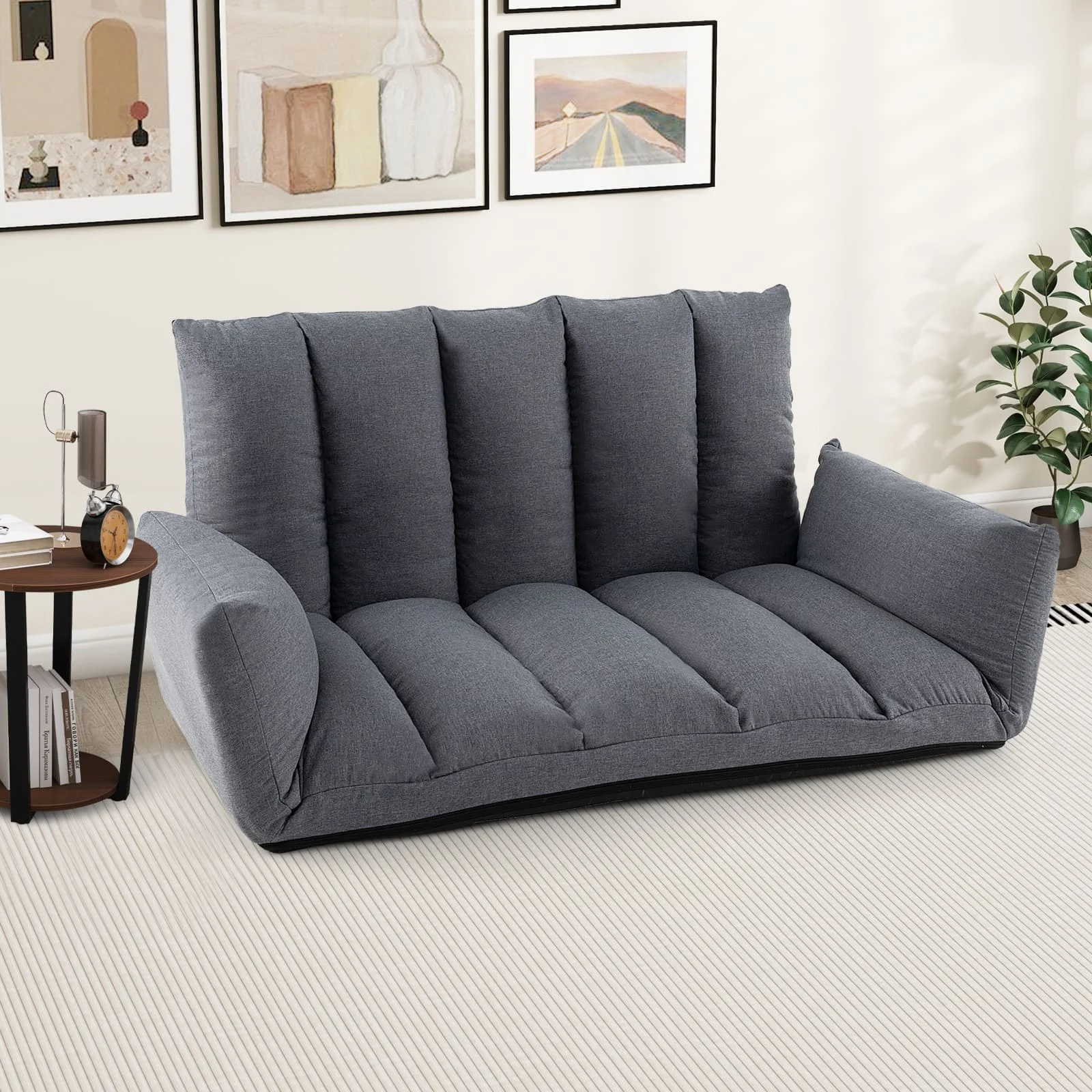 GOFLAME Foldable Floor Sofa Upholstered Recliner Chair W/Adjustable Backrest