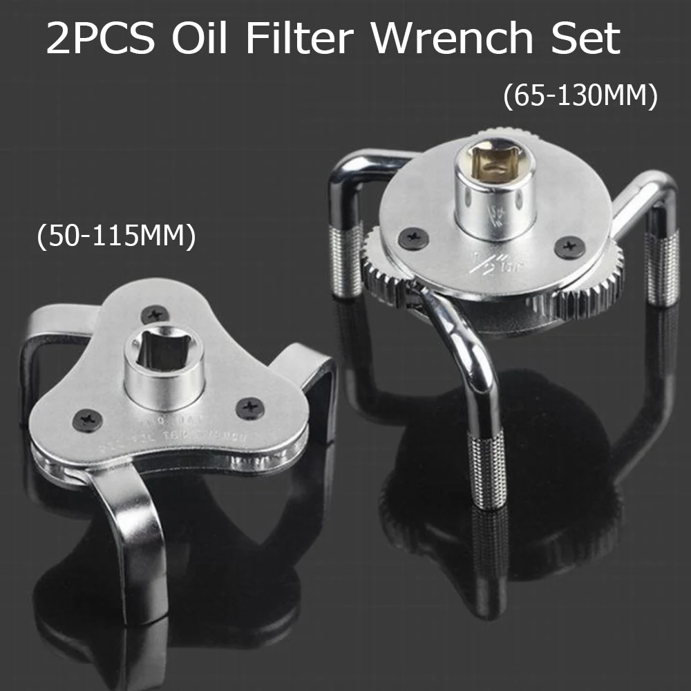 2PCS Oil Filter Wrench Set Adjustable 2 Way 3 Leg Oil & Fuel Filter Removal Tool Silver