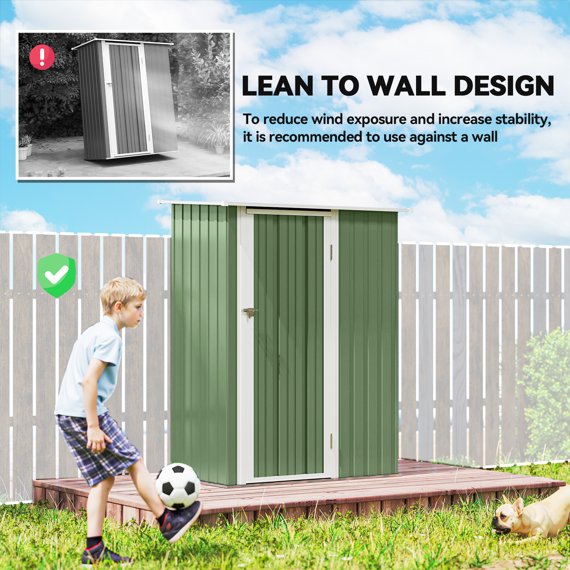 Outdoor Storage Shed Steel Garden Shed W/ Lockable Door for Backyard Light Green