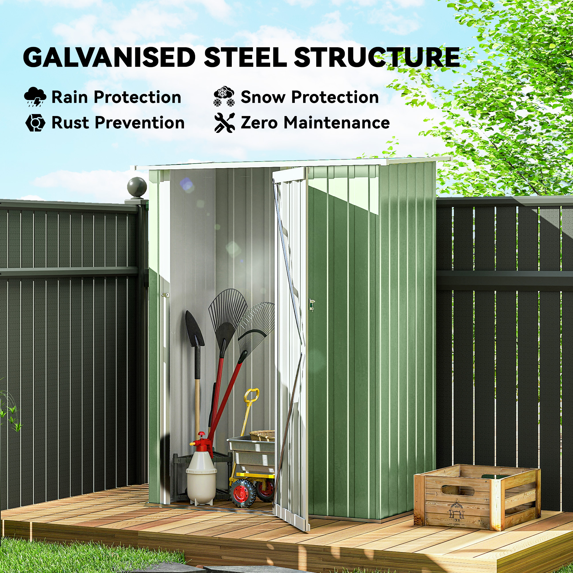 Outdoor Storage Shed Steel Garden Shed W/ Lockable Door for Backyard Light Green
