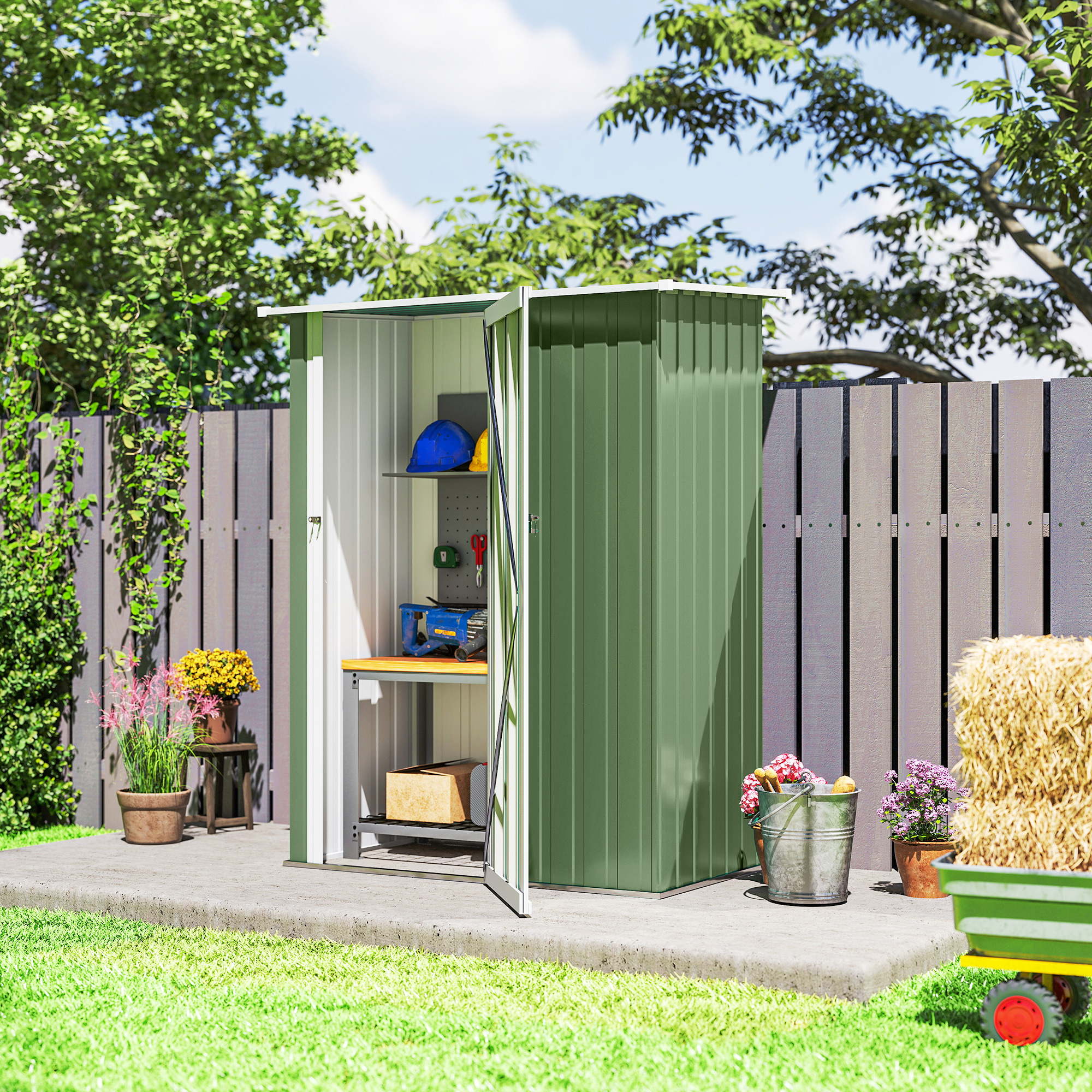 Outdoor Storage Shed Steel Garden Shed W/ Lockable Door for Backyard Light Green