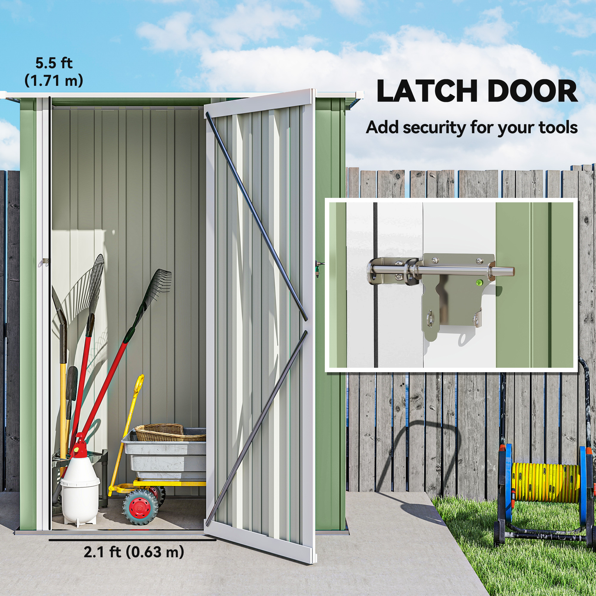 Outdoor Storage Shed Steel Garden Shed W/ Lockable Door for Backyard Light Green