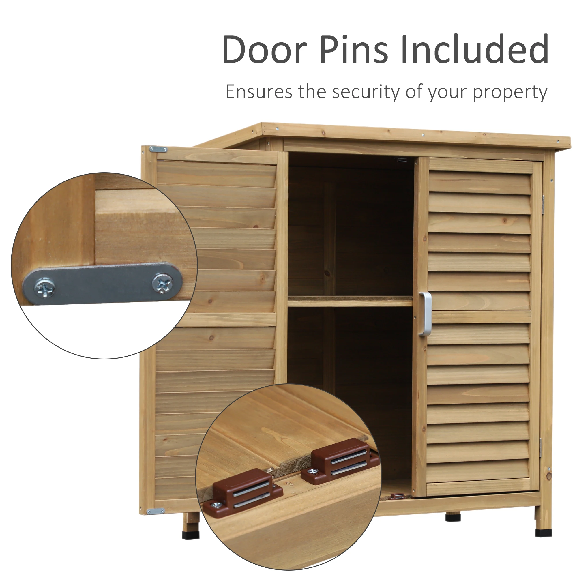 Garden Storage Shed Wooden Garage Organization Outdoor Cabinet W/ Doors, Natural