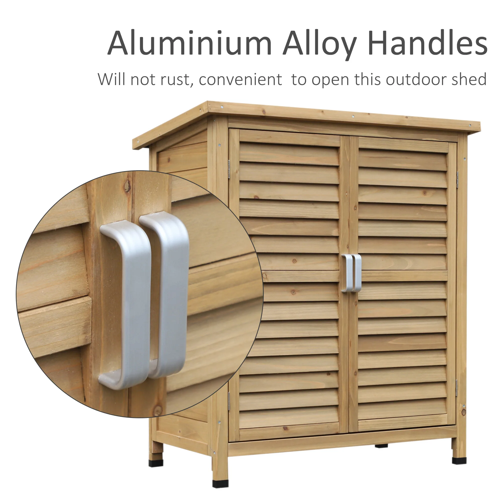 Garden Storage Shed Wooden Garage Organization Outdoor Cabinet W/ Doors, Natural