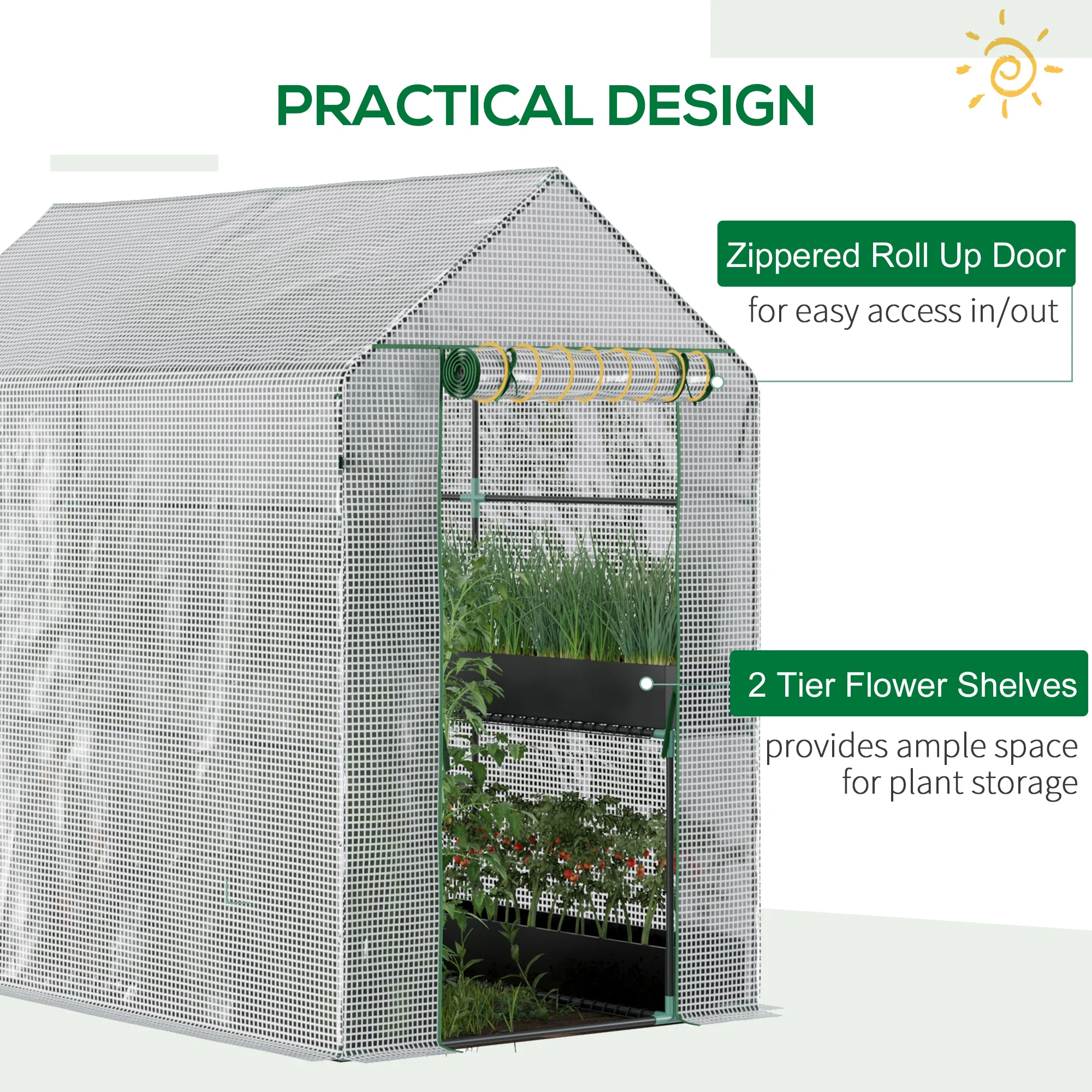 Walk-In Garden Greenhouse W/Shelves Steeple Grow House 186L X 120W 190Hcm White