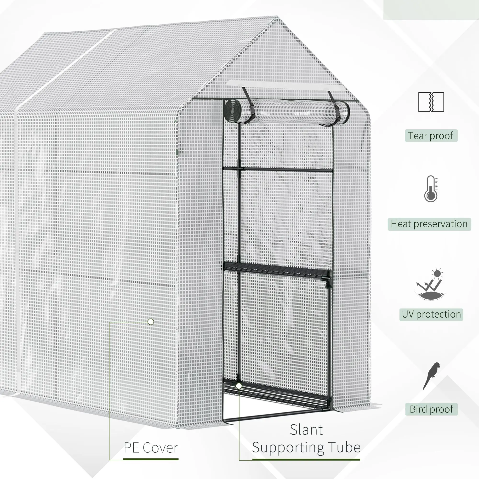 Walk-In Garden Greenhouse W/Shelves Steeple Grow House 186L X 120W 190Hcm White