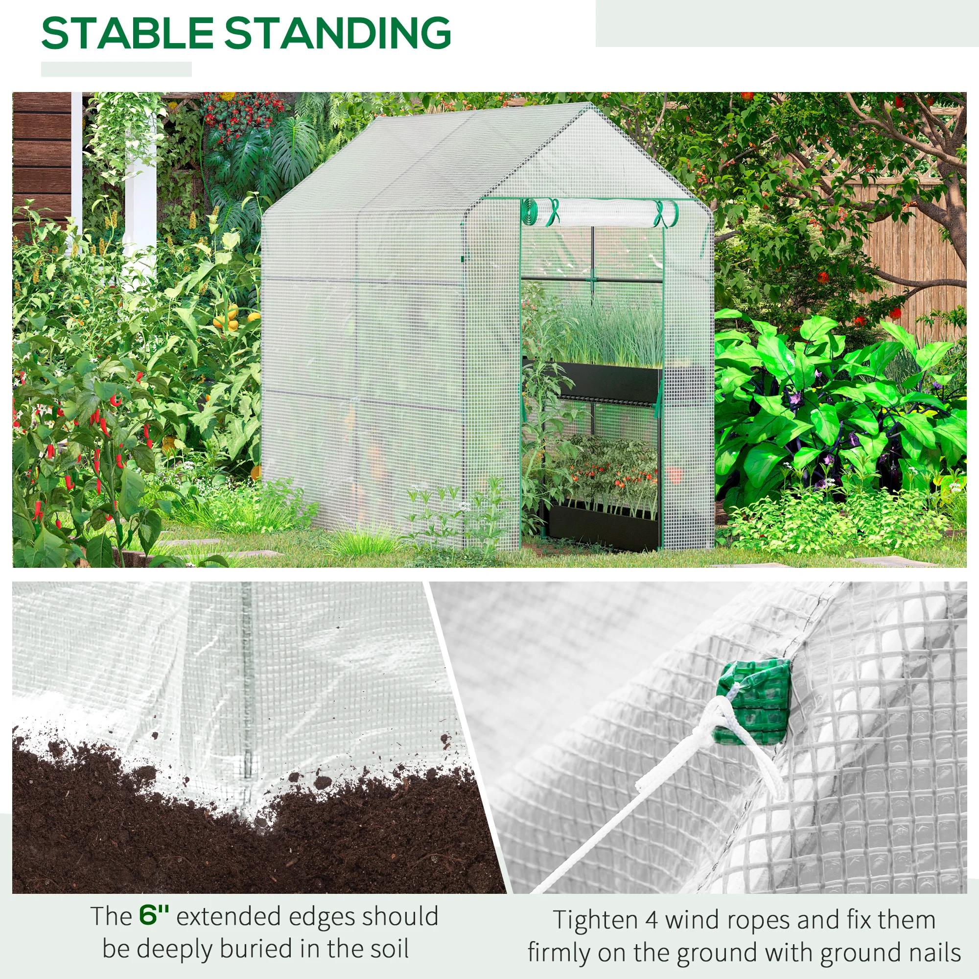 Walk-In Garden Greenhouse W/Shelves Steeple Grow House 186L X 120W 190Hcm White