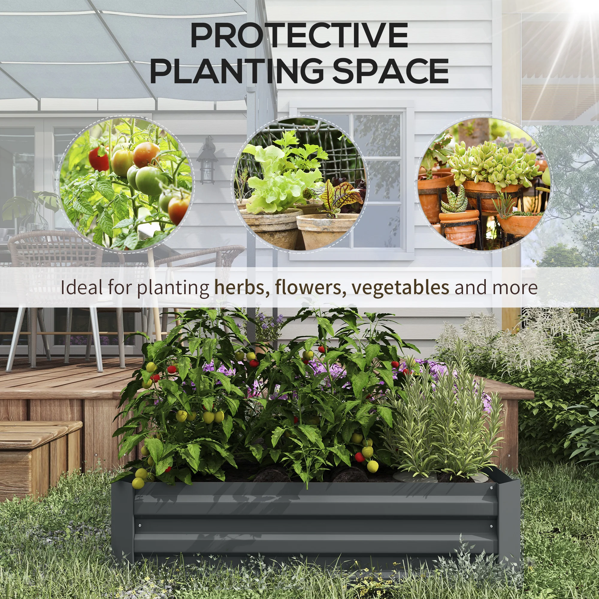 Set of 2 Raised Garden Beds Galvanized Steel Planter Boxes Easy Setup Dark Grey