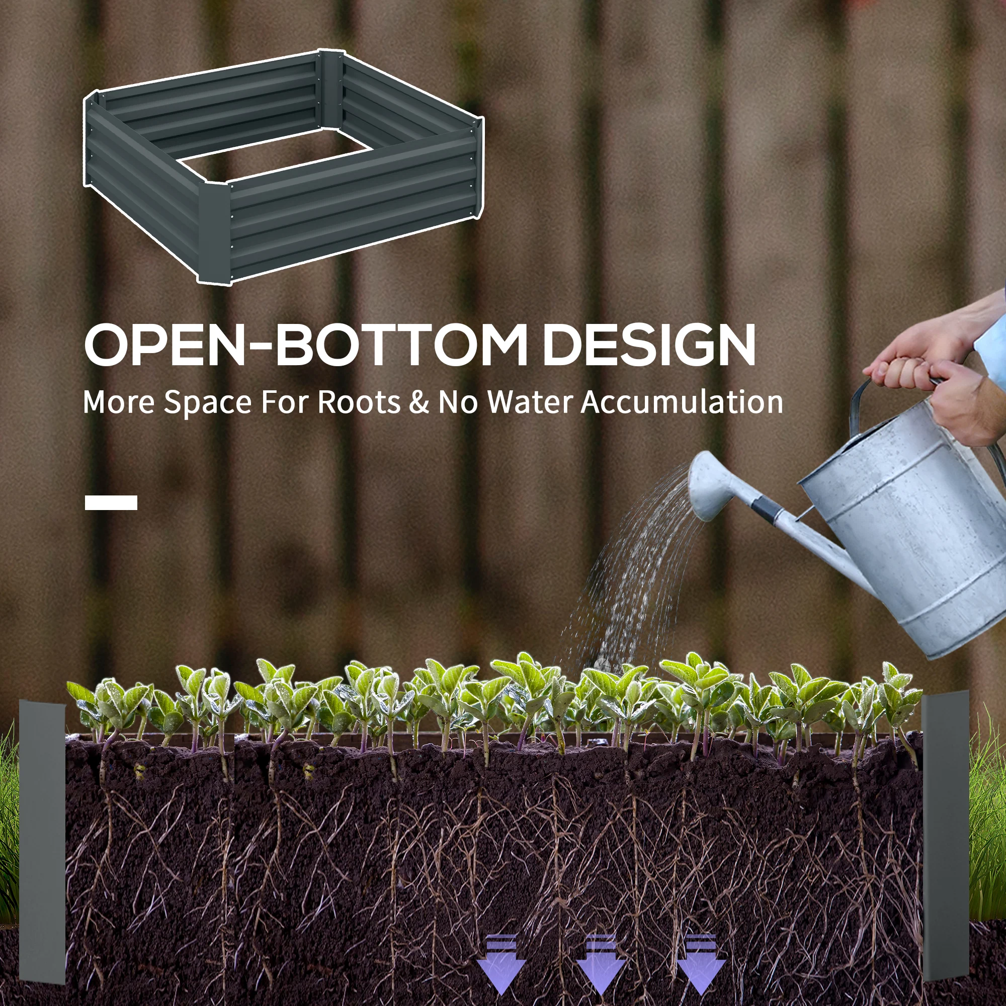 Set of 2 Raised Garden Beds Galvanized Steel Planter Boxes Easy Setup Dark Grey