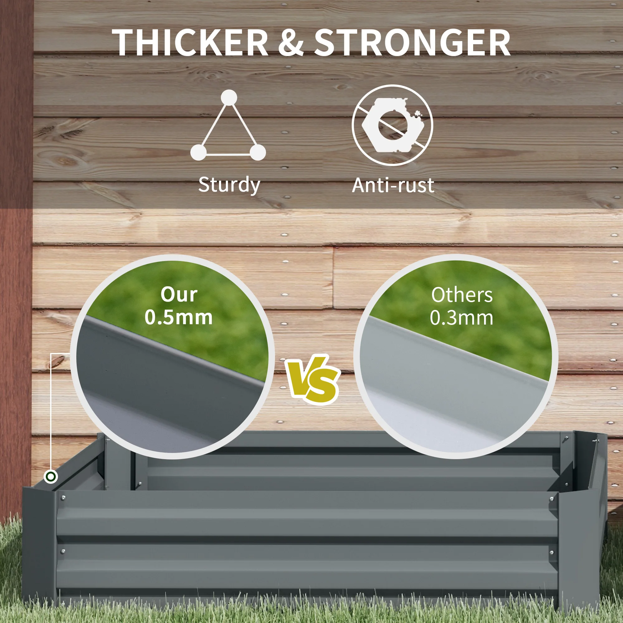 Set of 2 Raised Garden Beds Galvanized Steel Planter Boxes Easy Setup Dark Grey