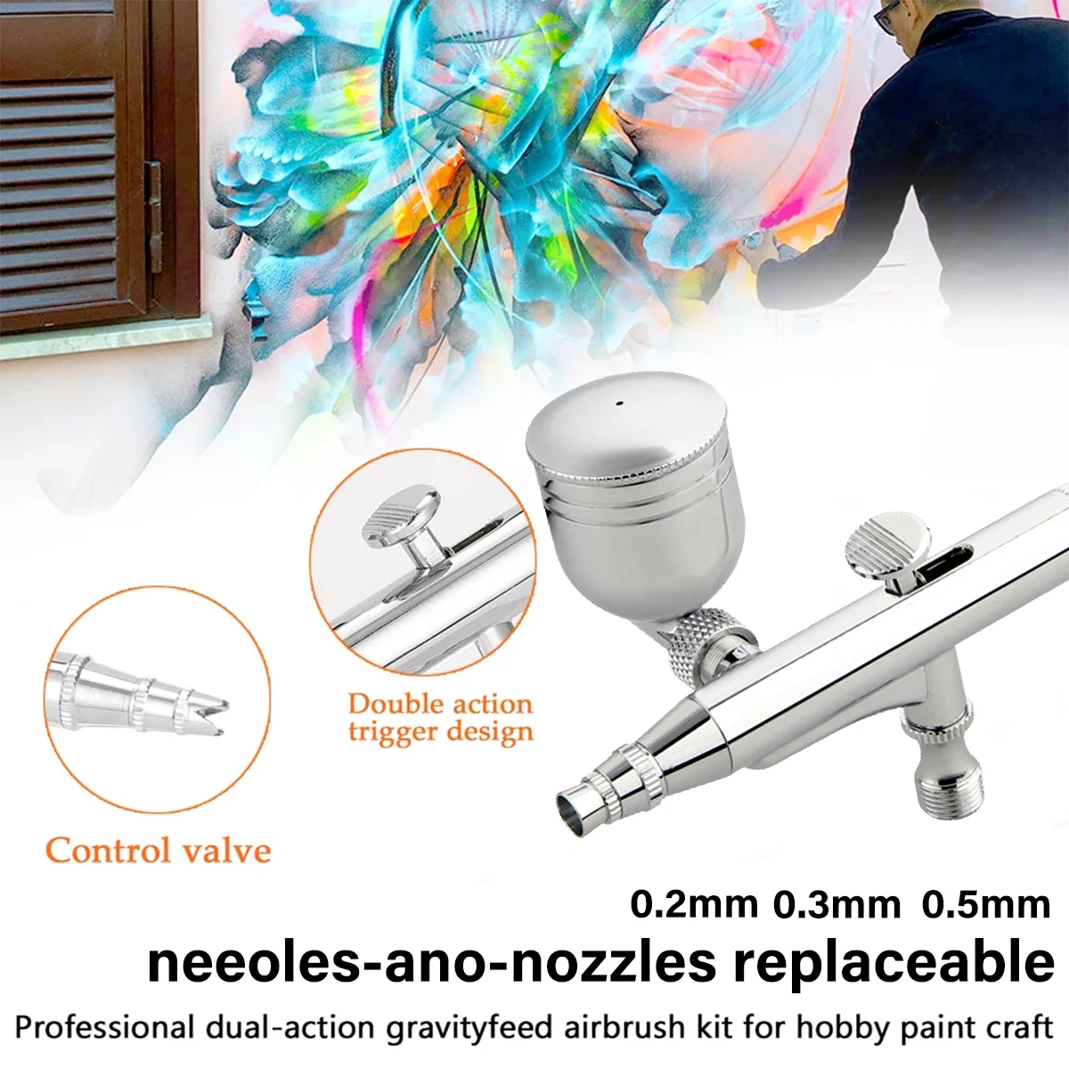 Air Brush Kit Artist Crafts Airbrush Hobby Spray Gun & 0.2mm/0.3mm /0.5mm Nozzles for Painting Cake Decorating Model Art Tattoos
