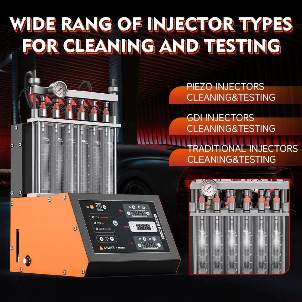 ANCEL ANJ600 GDI Piezo EFI FEI Piezoelectric Fuel Injector Cleaner & Tester Machine 6 Cylinders for Car Motorcycle Cleaning