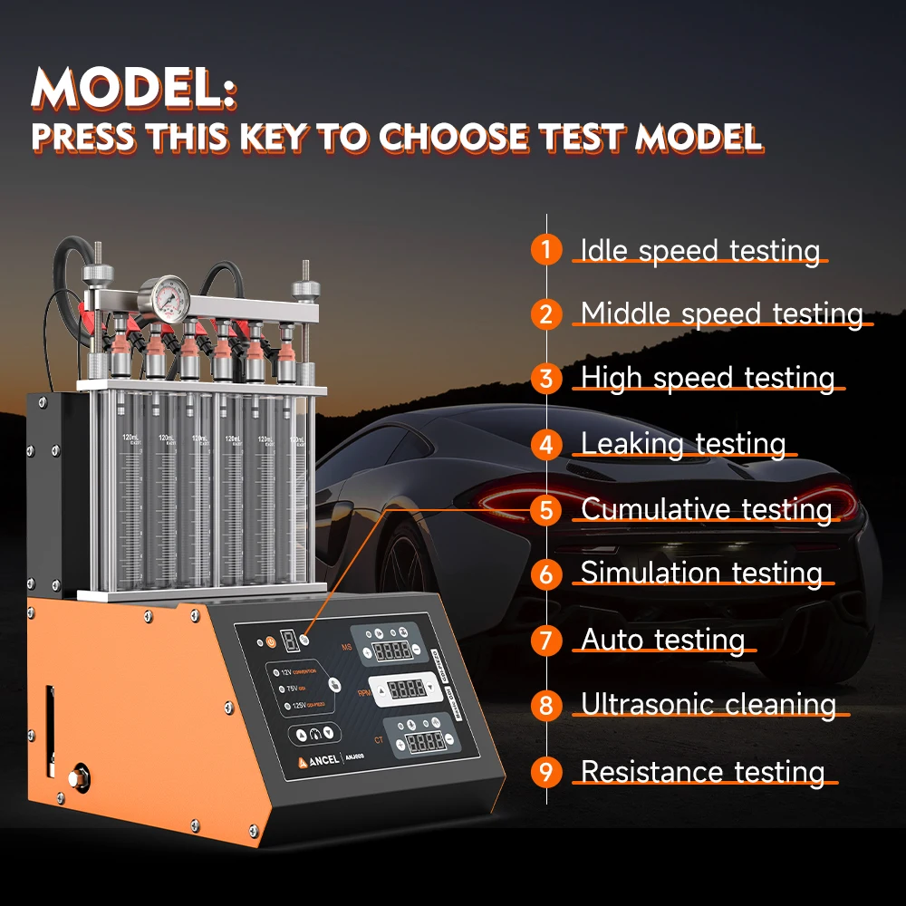 ANCEL ANJ600 GDI Piezo EFI FEI Piezoelectric Fuel Injector Cleaner & Tester Machine 6 Cylinders for Car Motorcycle Cleaning