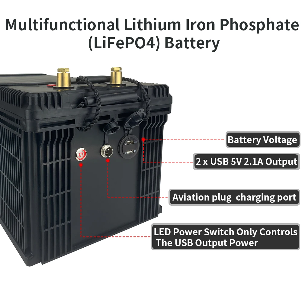 12V/24V LiFePO4 Battery with BMS - 30/50/100/120/135/300Ah for Golf Cart, Solar, RV, EV - Long Lifespan