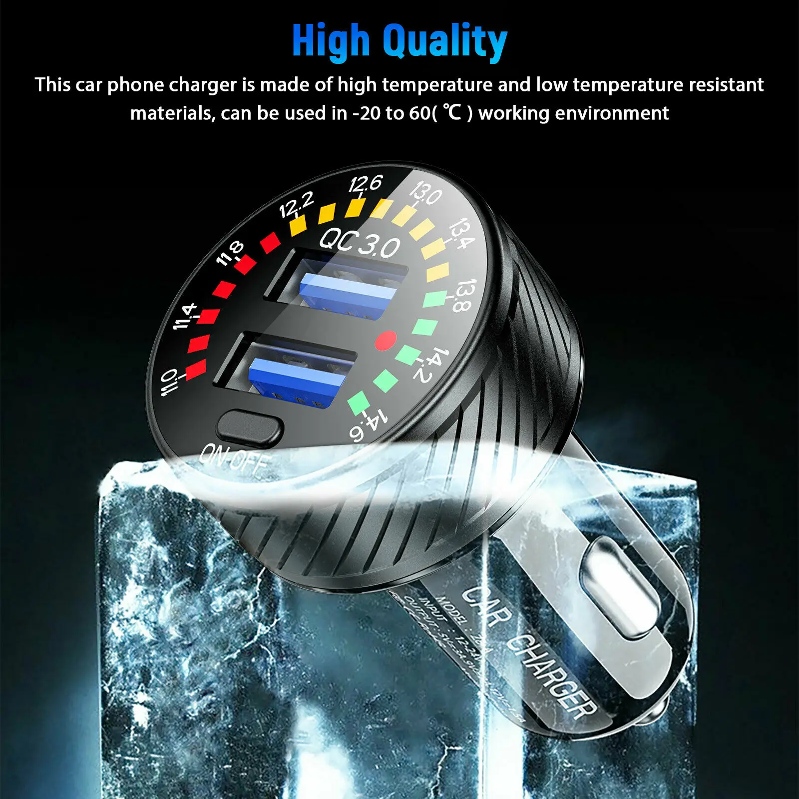 1Pc Car Charger With Switch Aluminum Alloy PC 36W Car Cigarette Lighter Socket Dual USB Fast Charger Power LED Adapter Outlet