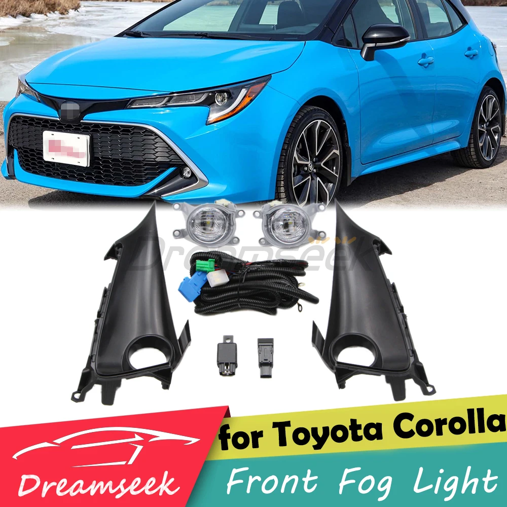 LH+RH Side LED Fog Light Kit For Toyota Corolla Hatchback 2019-2022 Front Bumper Lamp Bezel With Relay Switch Harness Wire Cover
