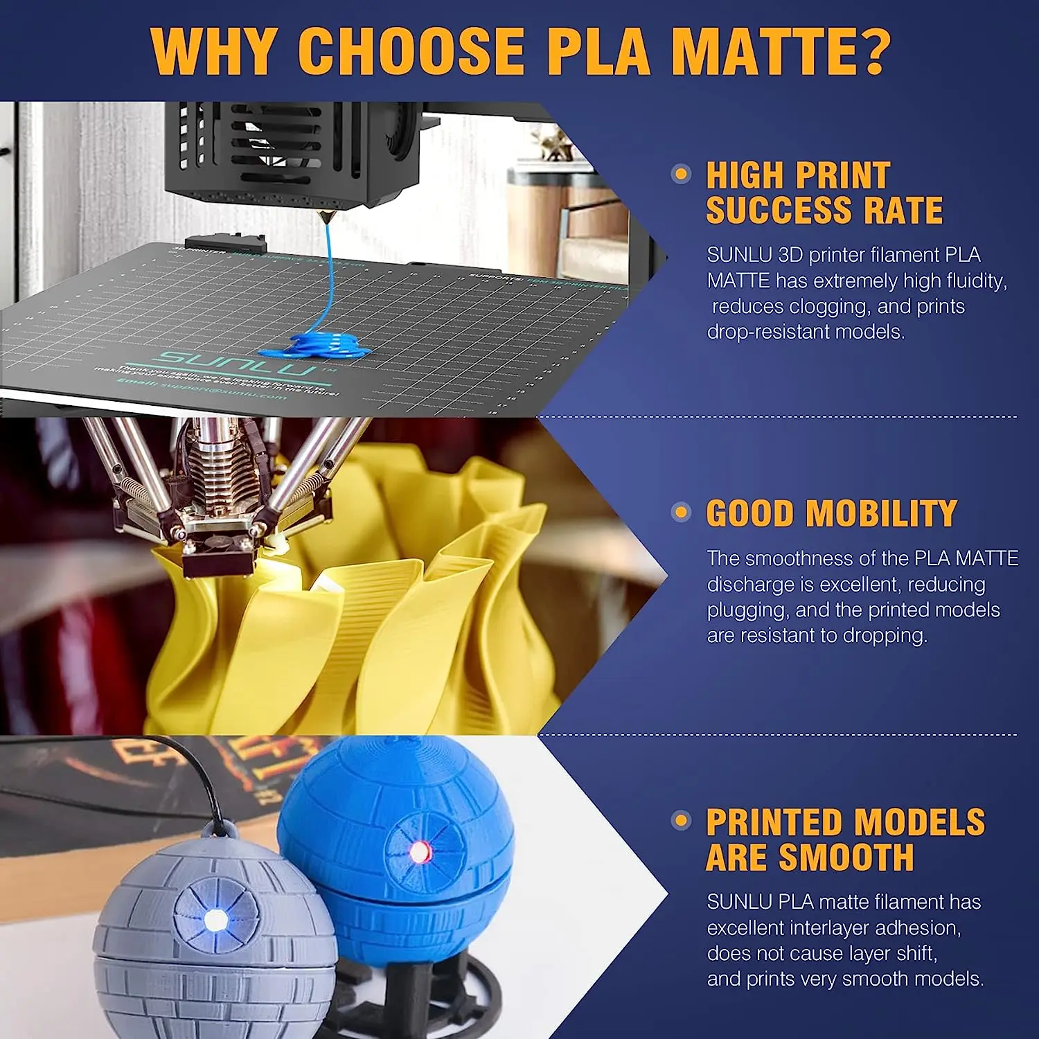 SUNLU/JAYO PLA Matte Surface Neatly Wound Filament 1.75mm 1KG Smooth Matte Filament Materials for 3D Printer&3D Pen