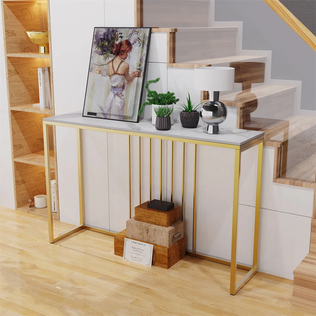 LUVODI 47" Console Table for Entryway,Minimalist Sofa Side Table with Metal Stand,Living Room Furniture