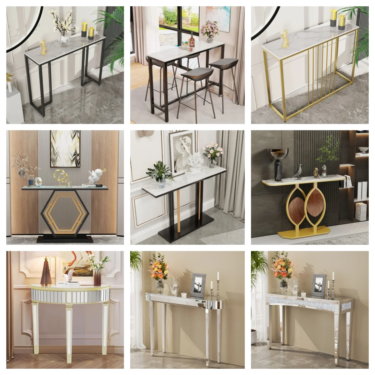 LUVODI 47" Console Table for Entryway,Minimalist Sofa Side Table with Metal Stand,Living Room Furniture