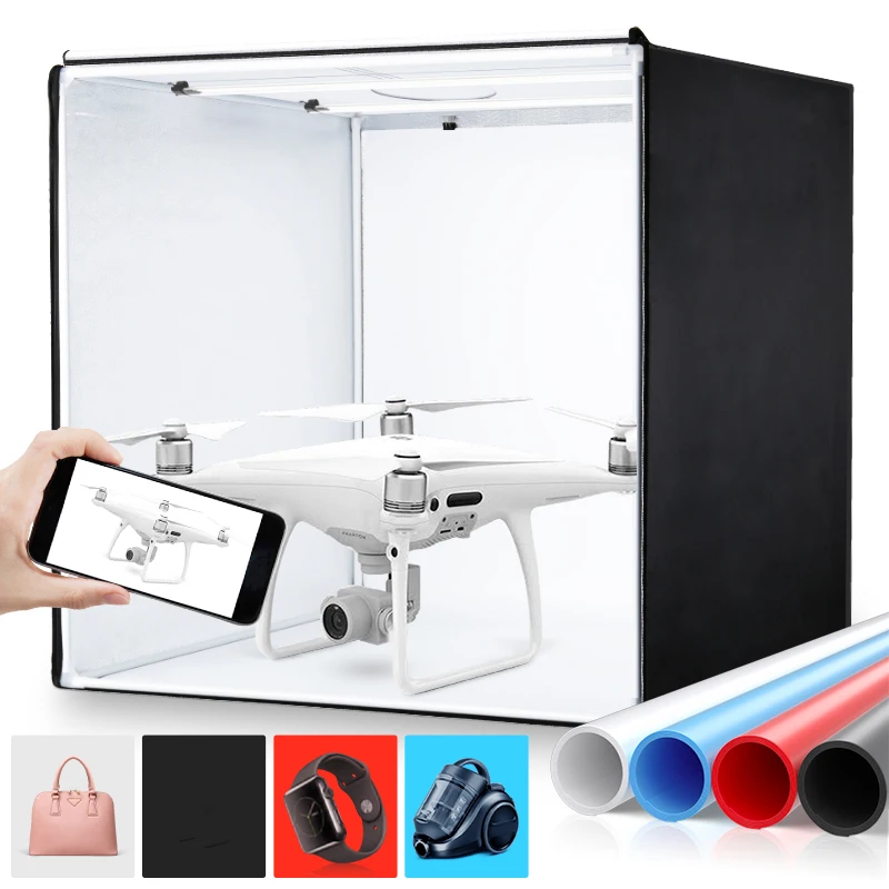 80cm Photo Studio Light Box,Folding Photography Light Tent Box With 2pcs Led Light And 4 Color Backgrounds For Products Jewelry