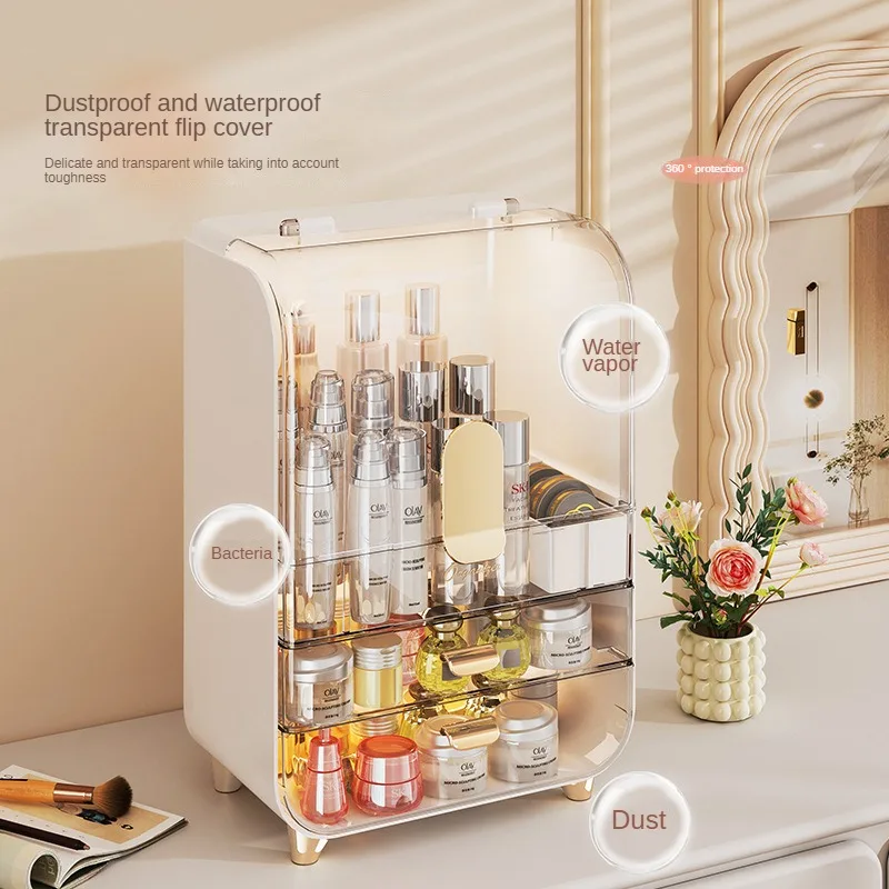 Dressing table cosmetics storage box household dustproof large capacity skin care products storage rack transparent storage cabi