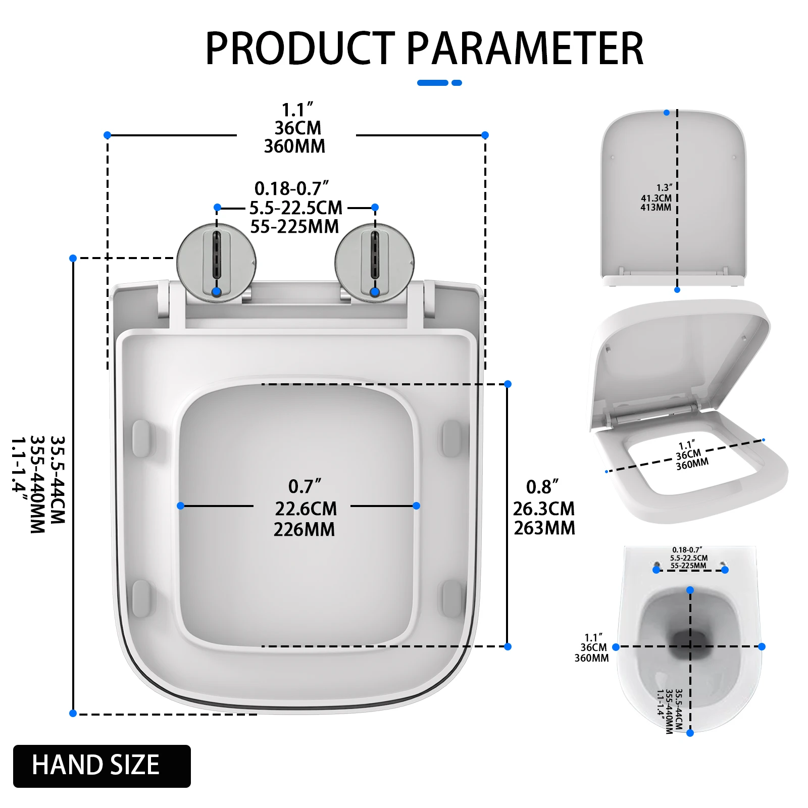Toilet Seat Square Shape Soft Close with Quick Release Hinges, Anti-Bacterial WC Seat with Sturdy Polypropylene, Easy to Clean