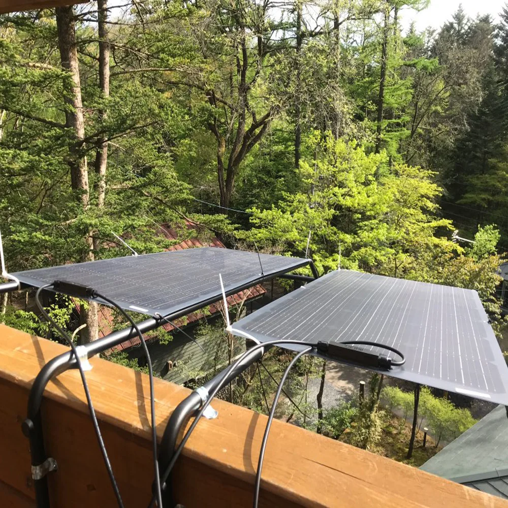 Flexible Solar Panel 200W 100W 19.8V Monocrystalline Charger Off-Grid 12V /24V Battery RV Boat Cabin Van Car Trailer (Front Bump