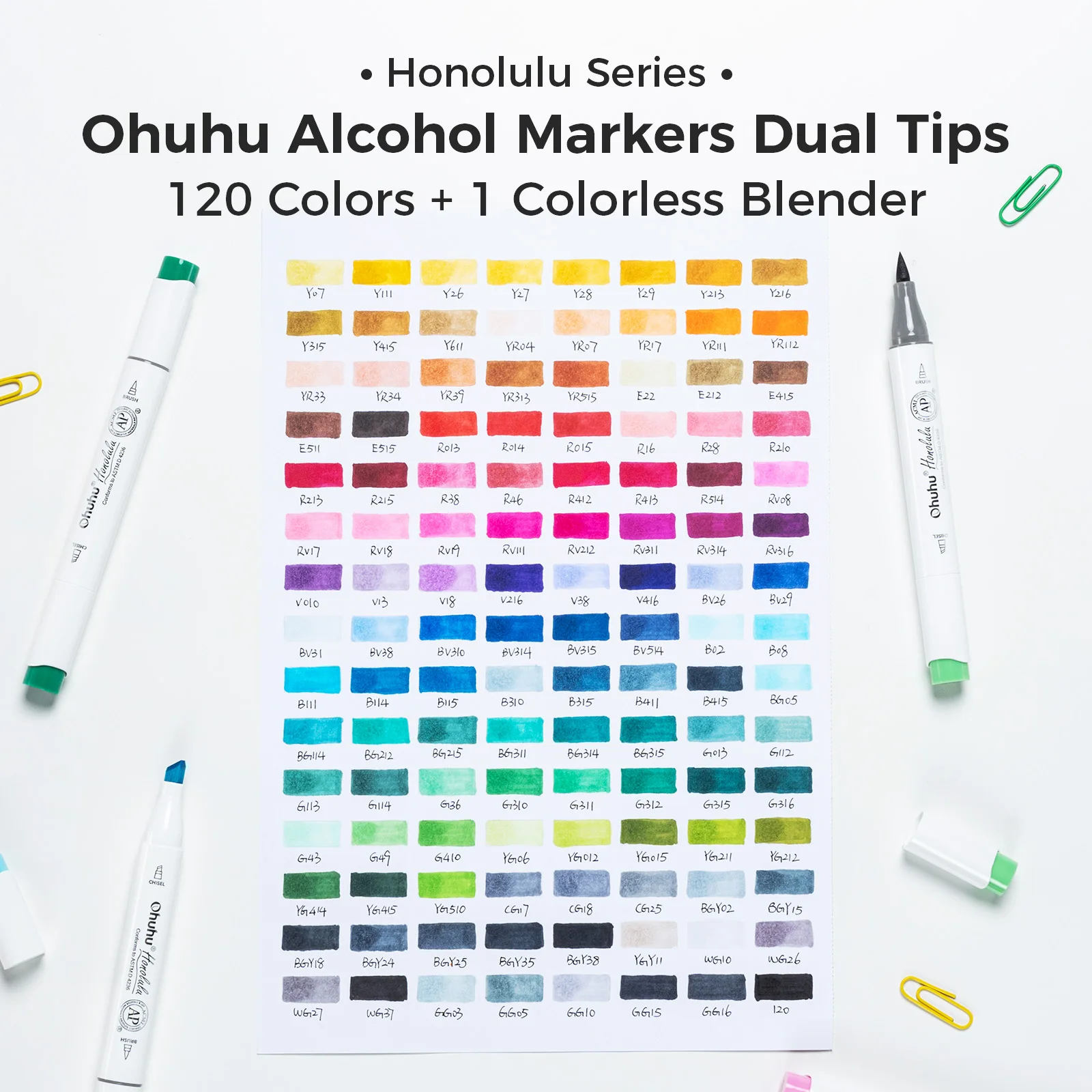 Ohuhu Honolulu 120 Colors Marker Pen Set Alcohol Art Markers Refillable Dual Tips Sketching Drawing Manga School Art Supplies