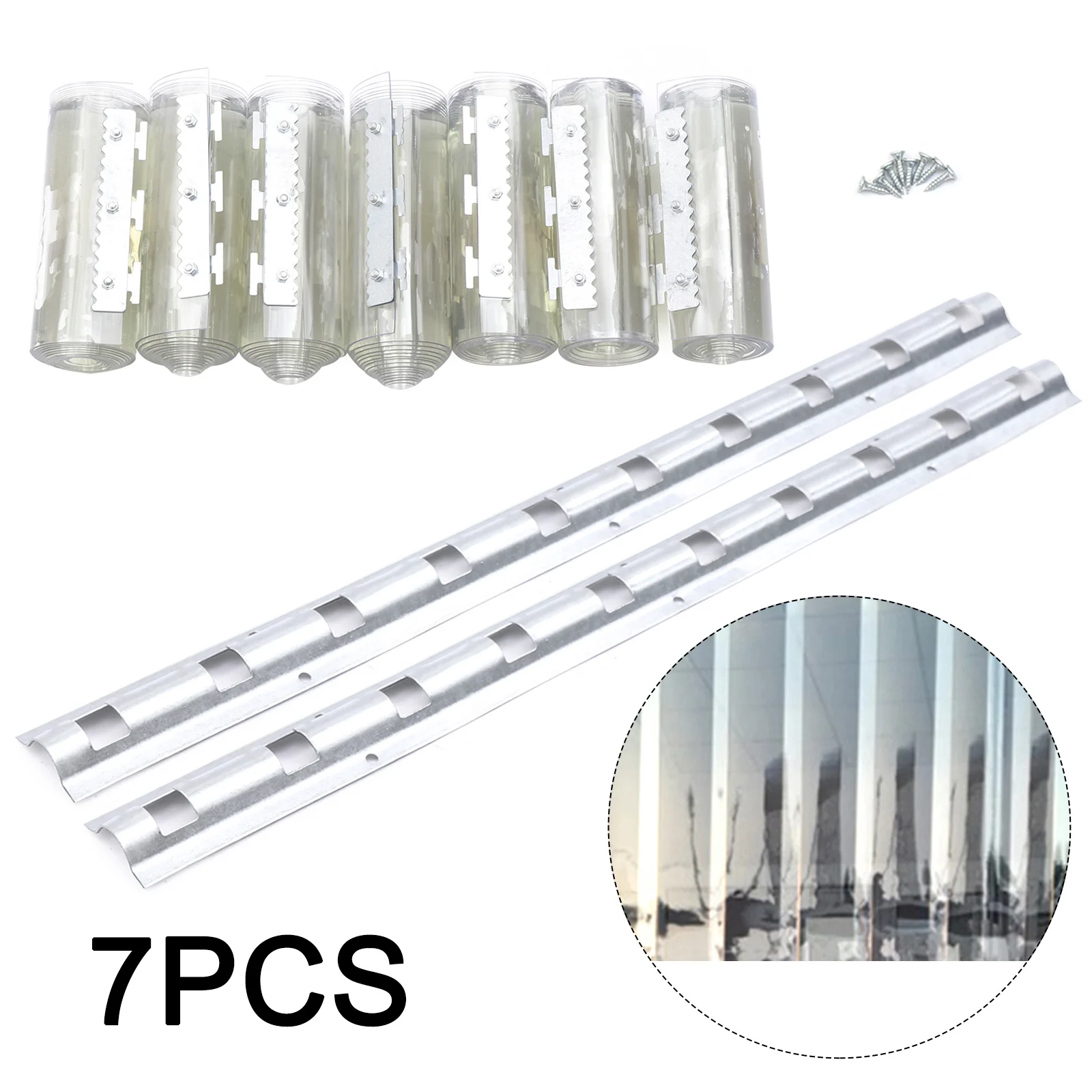 7x PVC Strip Curtain Vinyl Door Strips 18x200cm Vinyl Door Curtain 7 Strips for Porch Balcony