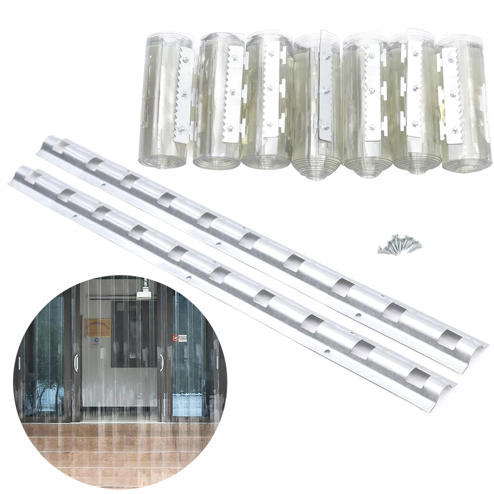 7x PVC Strip Curtain Vinyl Door Strips 18x200cm Vinyl Door Curtain 7 Strips for Porch Balcony