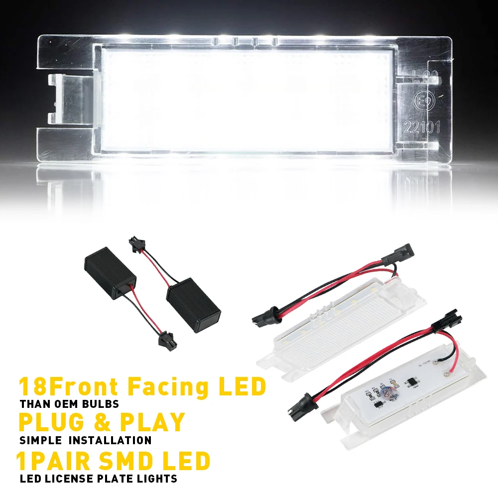 2Pcs For Vauxhall Opel Astra H Corsa C D Zafira B Adam Meriva B CANBUS LED License Number Plate Light 18 LEDs Waterproof Car