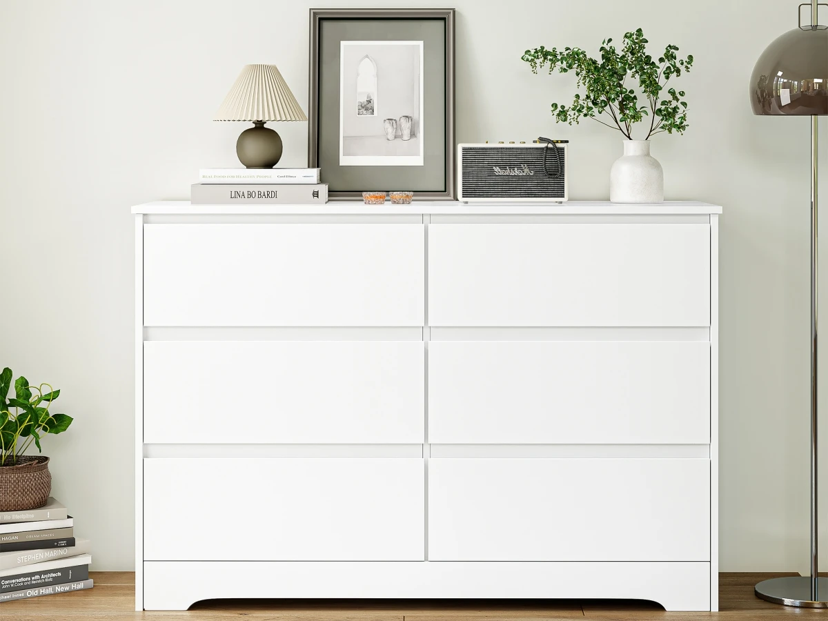 Getone White Chest of Drawers Bedroom, Tall Chest of Drawers with 6 Drawers, Bedroom Furniture Dresser Storage Cupboard Cabinet Bedroom Dresser, for Dining Room Living Room Hallway 120x40x82cm