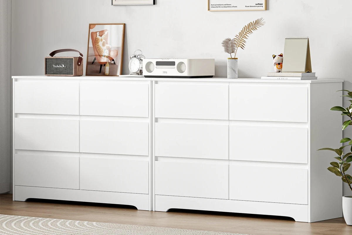 Getone White Chest of Drawers Bedroom, Tall Chest of Drawers with 6 Drawers, Bedroom Furniture Dresser Storage Cupboard Cabinet Bedroom Dresser, for Dining Room Living Room Hallway 120x40x82cm