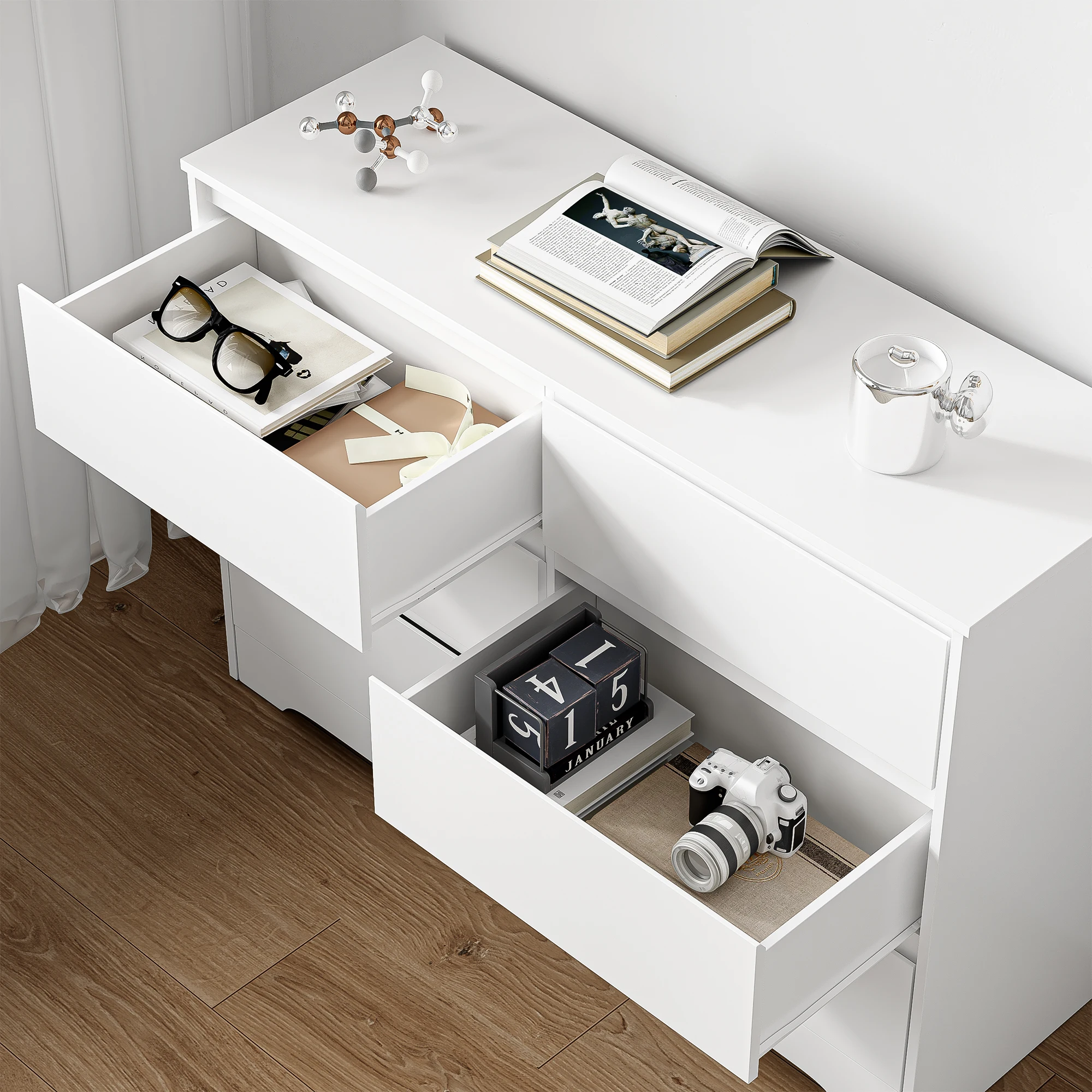 Getone White Chest of Drawers Bedroom, Tall Chest of Drawers with 6 Drawers, Bedroom Furniture Dresser Storage Cupboard Cabinet Bedroom Dresser, for Dining Room Living Room Hallway 120x40x82cm
