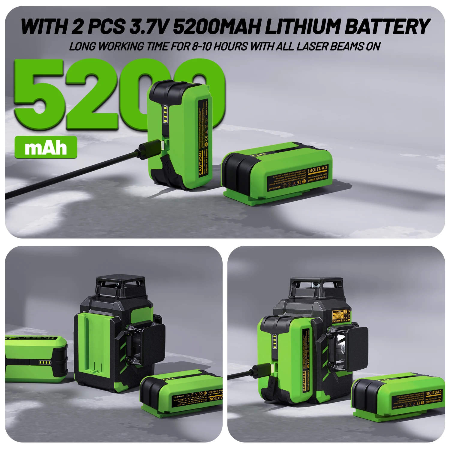 Huepar LS03CG 3D Cross Line Laser Level Set 2pcs Lithium Batteries 12 Lines Osram Self-Leveling Laser Tool With Receiver Tripod